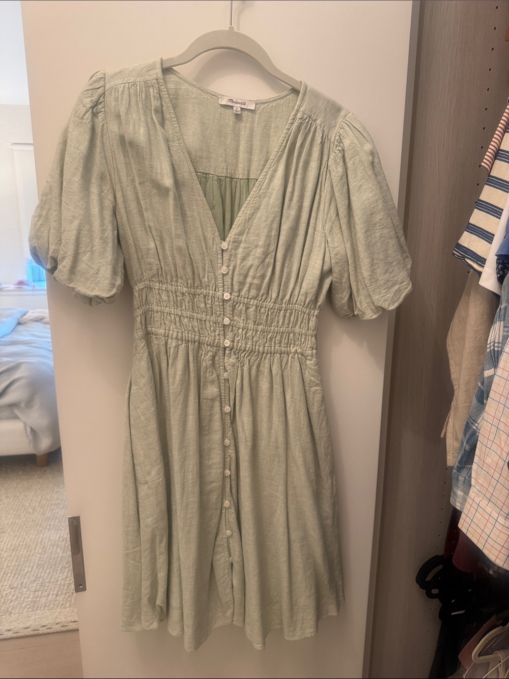 Madewell Sage Green Button-Front Mini Dress